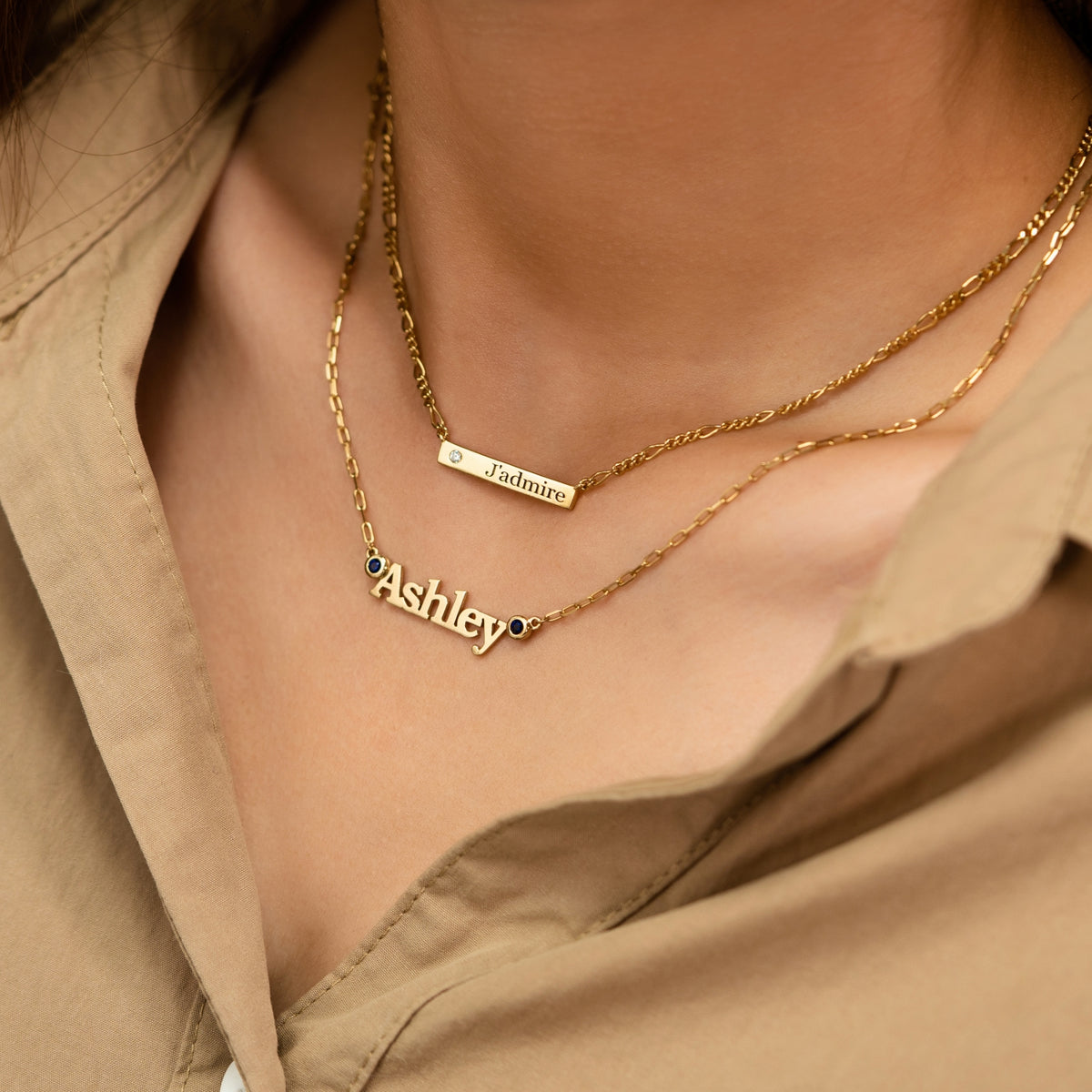 Name Plate Figaro Chain Necklace
