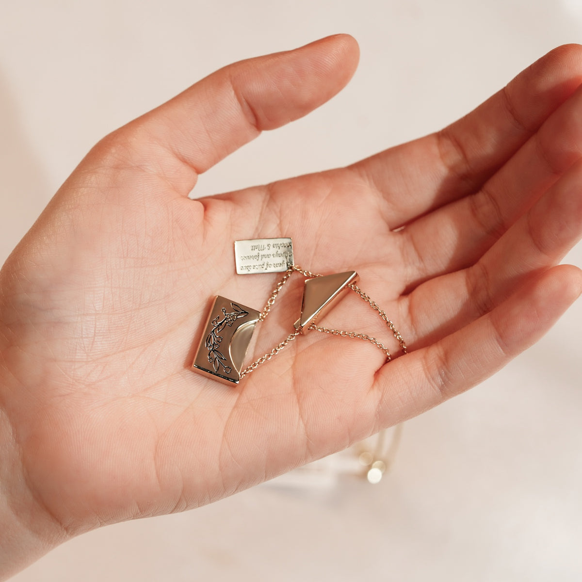 Engraved Envelope Pendant Necklace With Birth Month Flowers