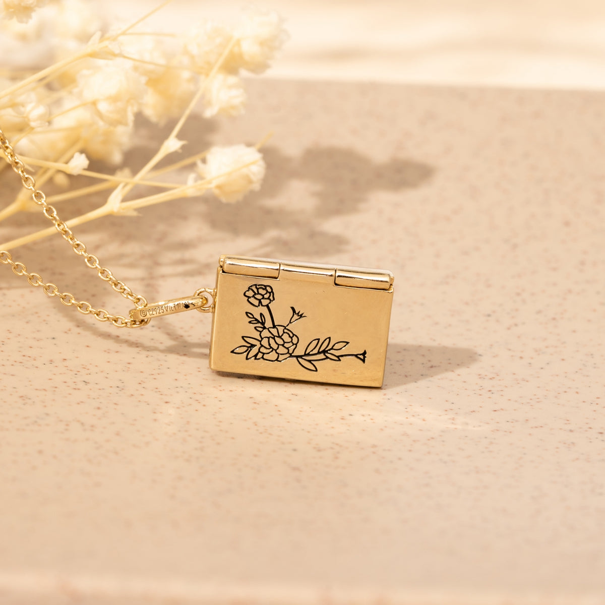 Envelope Pendant Necklace With Birth Month Flowers