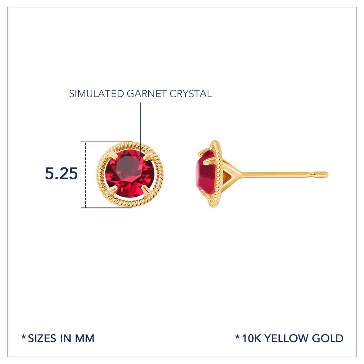 10K Gold Birthstone Solitaire Stud Earrings