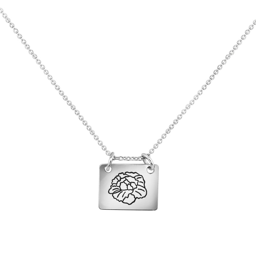 Dog Tag Pendant Necklace with Birth Month Flowers