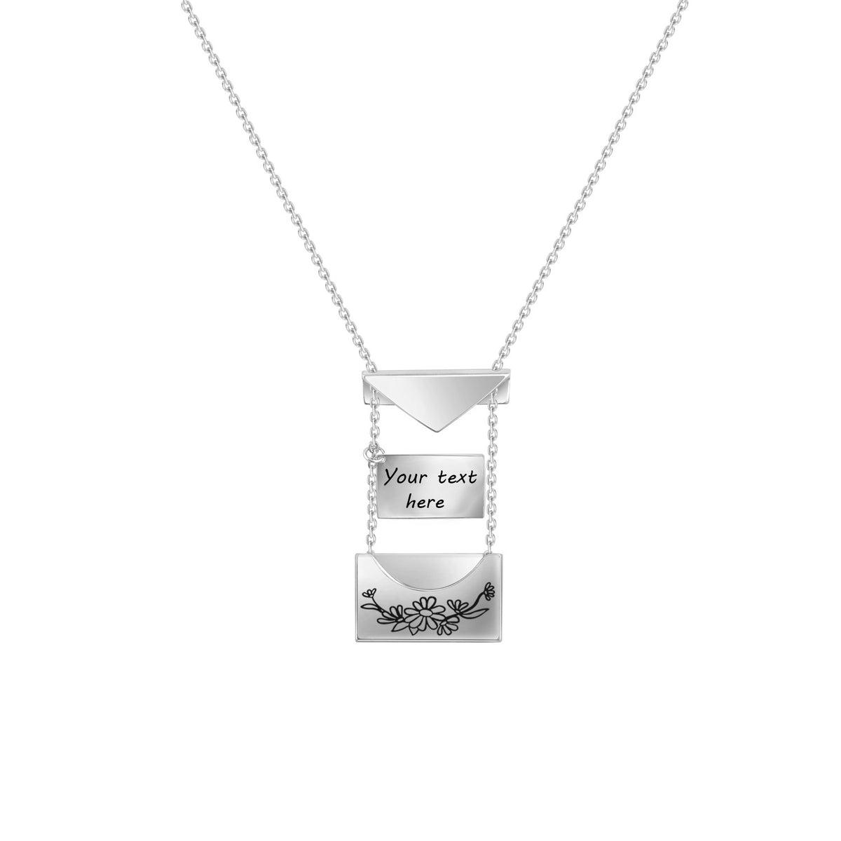 Engraved Envelope Pendant Necklace With Birth Month Flowers