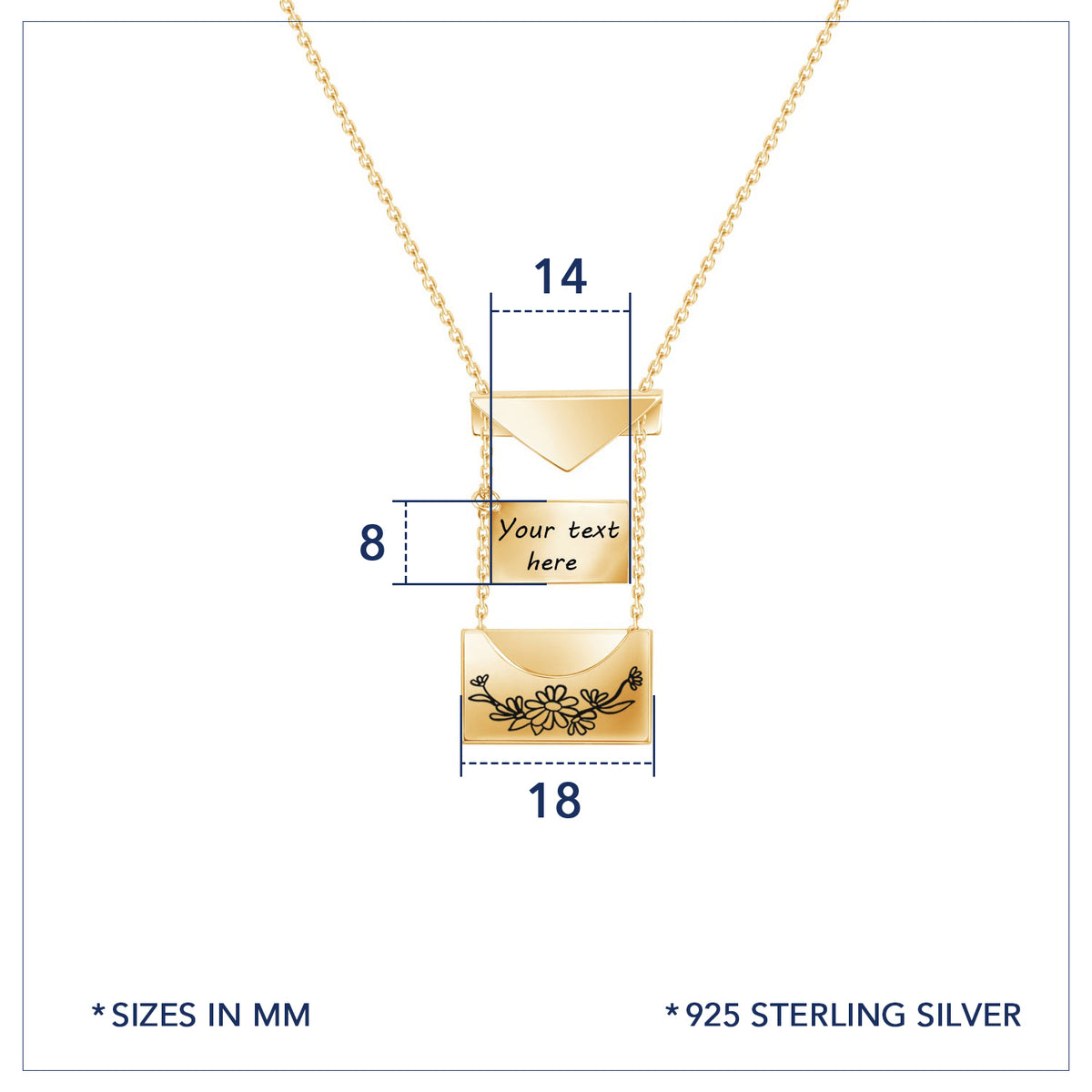 Engraved Envelope Pendant Necklace With Birth Month Flowers